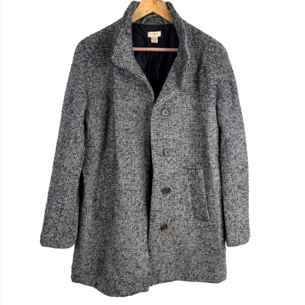 J Crew Daphne Wool Topcoat 8 Tweed Cocoon Coat Black White Old Money Preppy READ - Picture 15 of 15